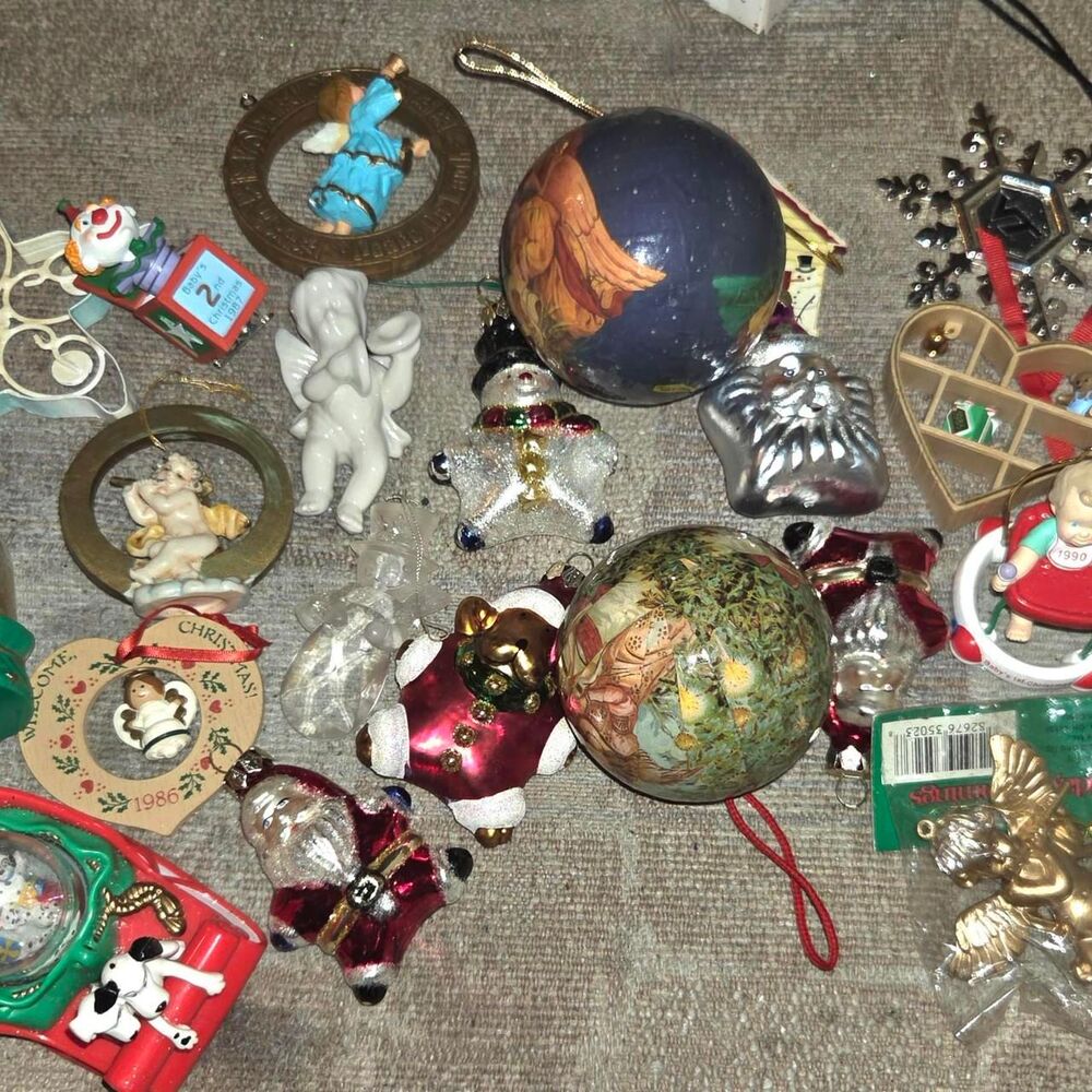 Vintage Christmas Ornament Lot of 21 Retro Holidays, Mercury Glass, Cherubs